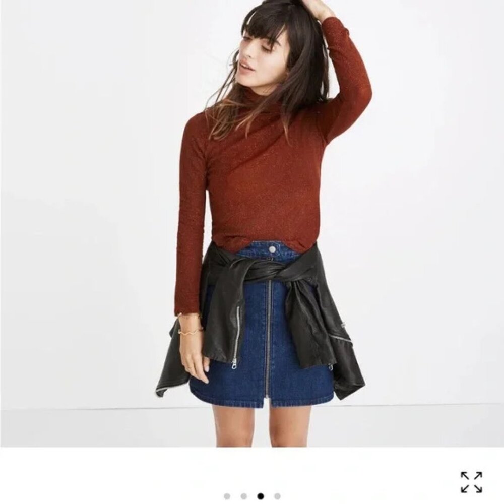 Madewell Orange Brown Night‎ Sparkle Ribbed Turtleneck Top
